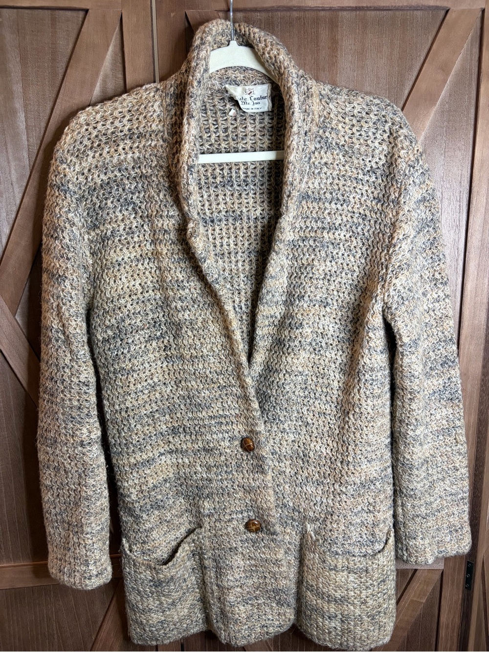 Vintage MR. JON Italy Heavy Knit Shawl Collar Cardigan Sweater Neutral S/M
